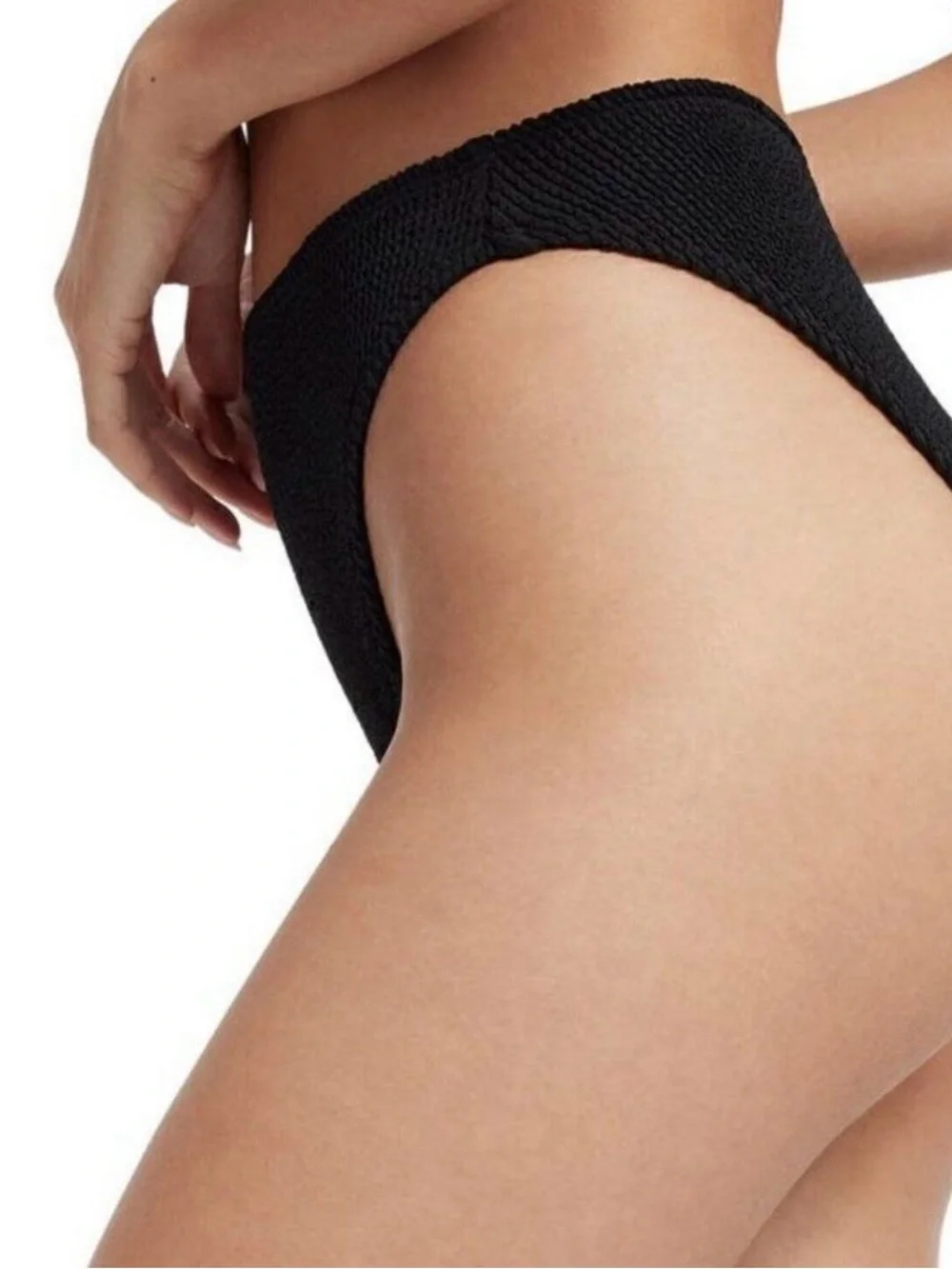 Good American Black Ribbed High Waisted Bikini Bottoms GSW0100‎ Size 0 NEW
